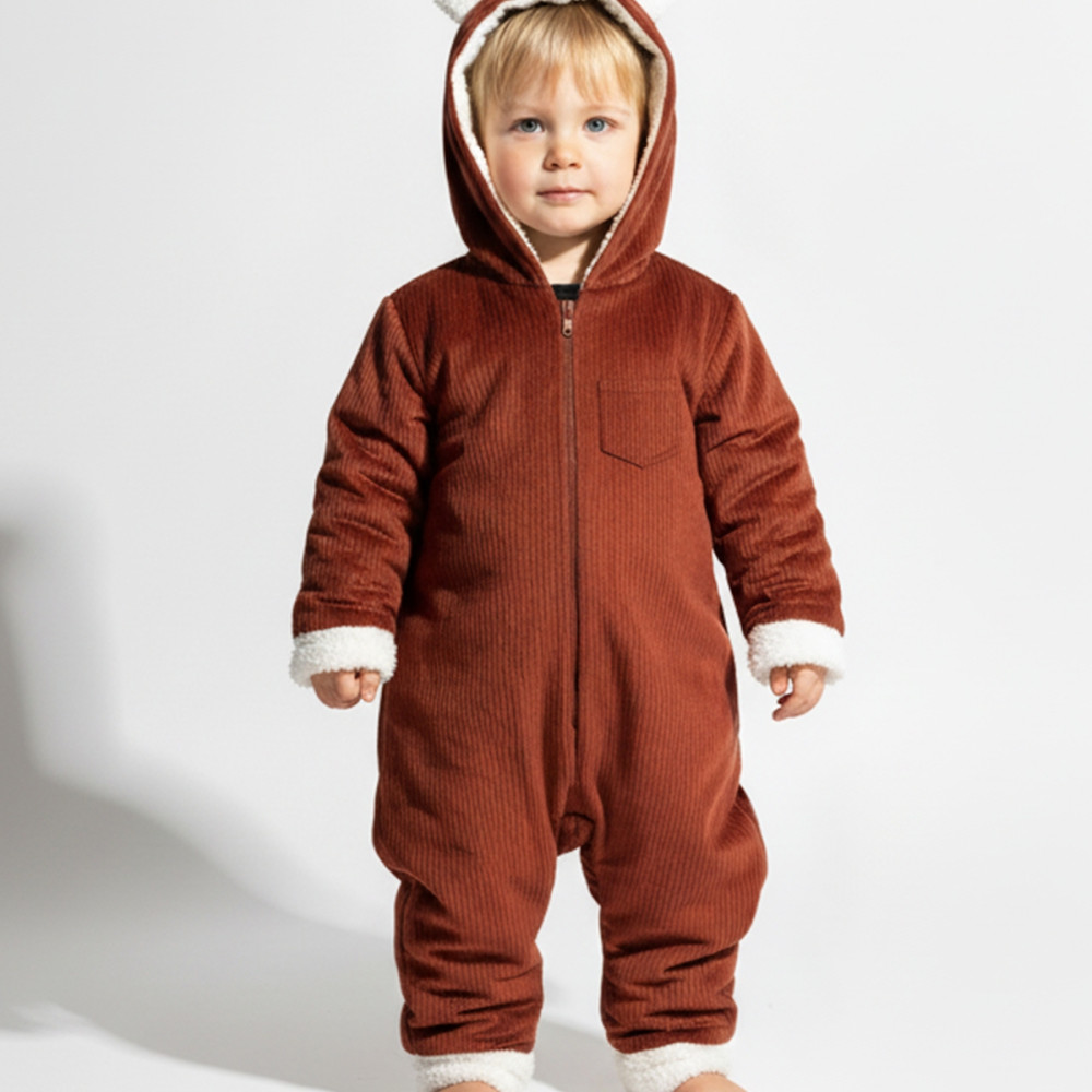 Kız Erkek Unisex Mevsimlik Çift Kat Kadife Ultrasoft Şapkalı Bebek Çocuk Uyku Tulumu Astronot Tulum | Koyu Kırmızı