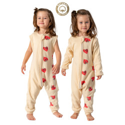 Kız Erkek Unisex Mevsimlik Kolları Çıkan Çift Kat Organik %100 Doğal Pamuk Bebek Çocuk Uyku Tulumu Kırmızı Kalp Desen