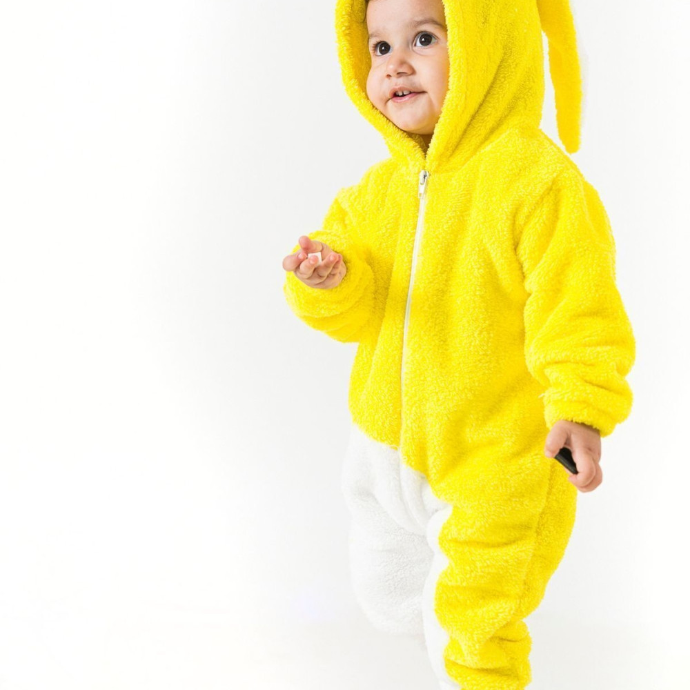 Welsoft Peluş Unisex Kışlık Bebek Takımları Çocuk Giyim Bebek Kıyafeti çocuk kostümü Sarı Tavşan