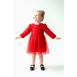 BabyAnimals Güllü Fiyonklu Tüllü Tütü Kız Çocuk Elbise Kırmızı