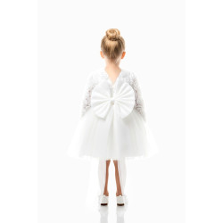 BabyAnimals Güllü Fiyonklu Tüllü Tütü Kız Çocuk Elbise Beyaz