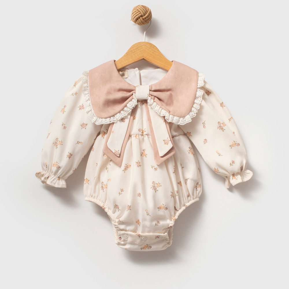 Kız Bebek Romper Kız Çocuk Romper Doğum Günü Parti Düğün Elbise Fiyonk Uzun Kol Romper | Açık Kahve