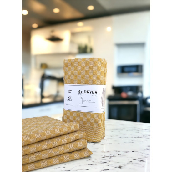 Kentsoylu Mutfak Kurulama Bezi 4 Adet Hardal Sarı Damalı Desen 40x60 cm