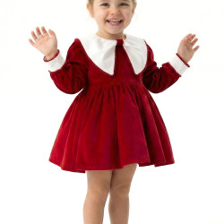 BabyAnimals Kadife Yakalı Kız Çocuk Elbise Kırmızı