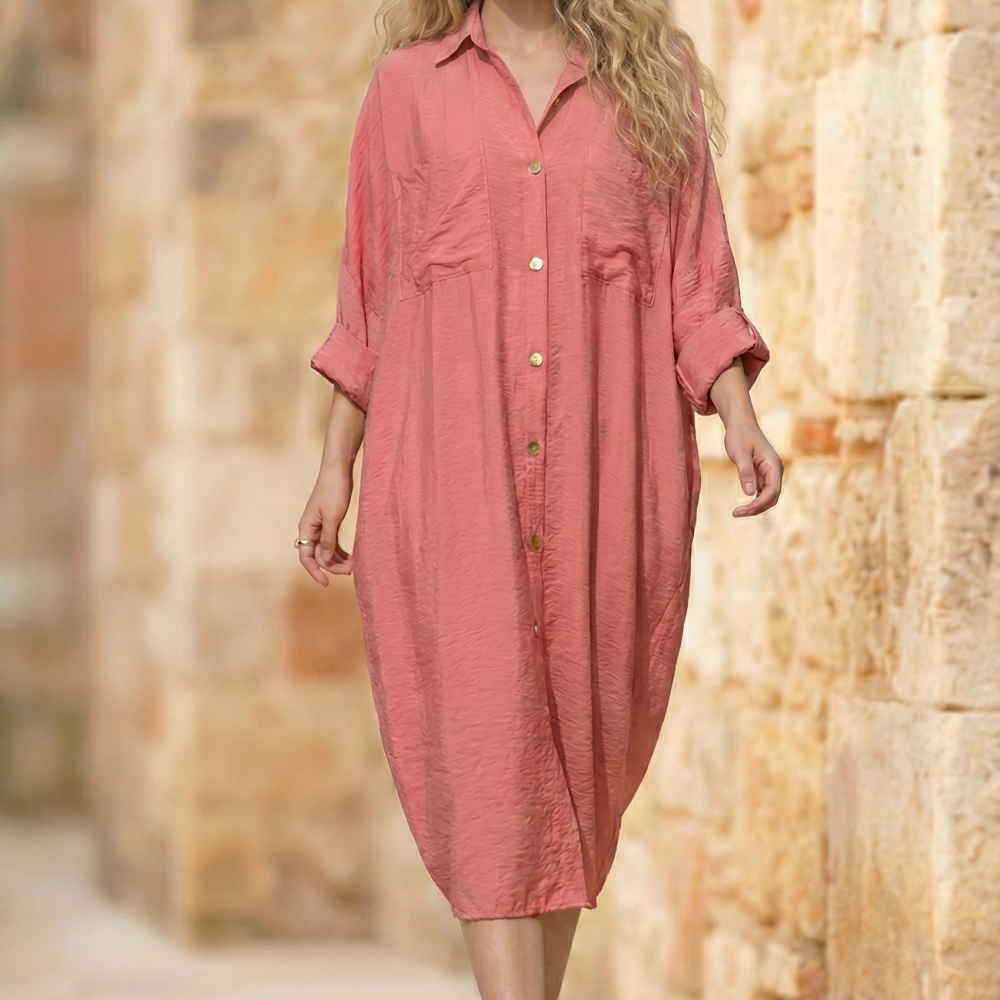 Pasaklı Giyim Kadın Oversize Yarasa Kol Tesettüre Uygun Gömlek Elbise-Tesettür Tunik 3282528 Gül Kurusu