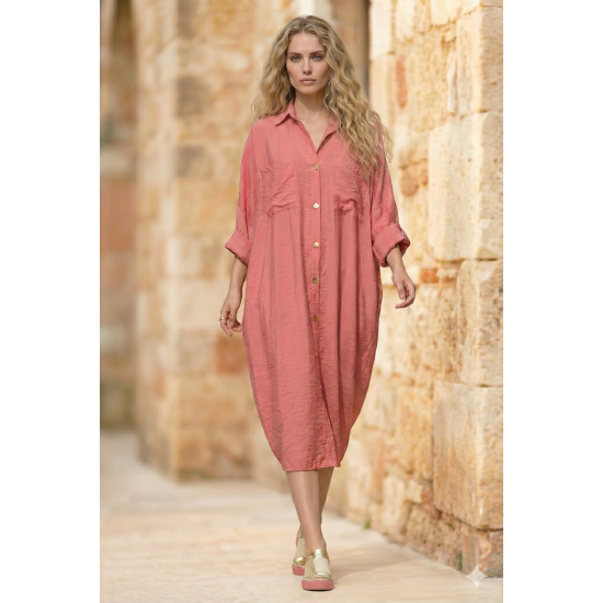 Pasaklı Giyim Kadın Oversize Yarasa Kol Tesettüre Uygun Gömlek Elbise-Tesettür Tunik Gül Kurusu