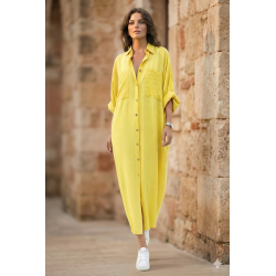 Pasaklı Giyim Kadın Oversize Yarasa Kol Tesettüre Uygun Gömlek Elbise-Tesettür Tunik 3282528 Sarı