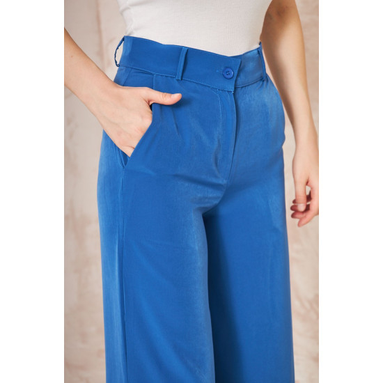 Pasaklı Giyim Kupra İpek Palazzo Pantolon İndigo