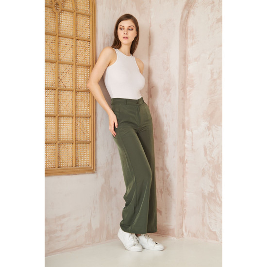 Pasaklı Giyim Kupra İpek Palazzo Pantolon Haki