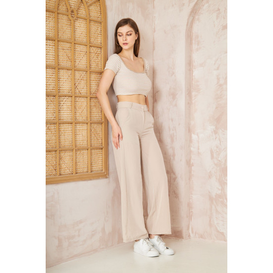 Pasaklı Giyim Kupra İpek Palazzo Pantolon Taş