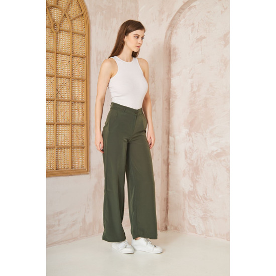 Pasaklı Giyim Kupra İpek Palazzo Pantolon Haki