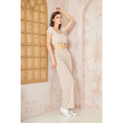 Pasaklı Giyim Kupra İpek Palazzo Pantolon 3427220 Taş