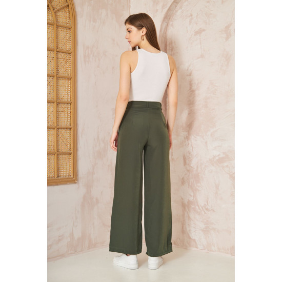 Pasaklı Giyim Kupra İpek Palazzo Pantolon Haki