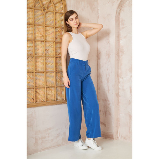 Pasaklı Giyim Kupra İpek Palazzo Pantolon İndigo