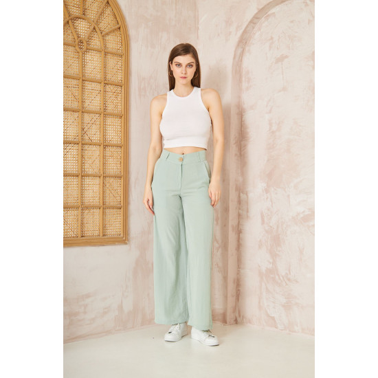 Pasaklı Giyim Kupra İpek Palazzo Pantolon Mint Yeşil