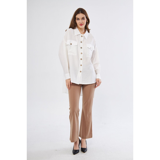 Pasaklı Giyim Kadın Oversize Arkası Uzun Tunik Gömlek Beyaz