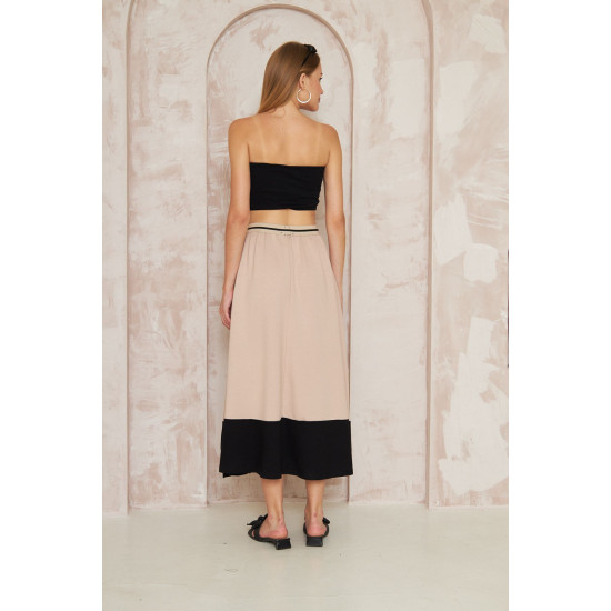 Pasaklı Giyim Kadın Kiloş Etek Renk Bloklu Bej