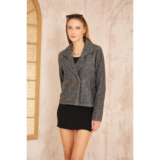 Pasaklı Giyim Kadın Diyaganol Kaşe Ceket Siyah