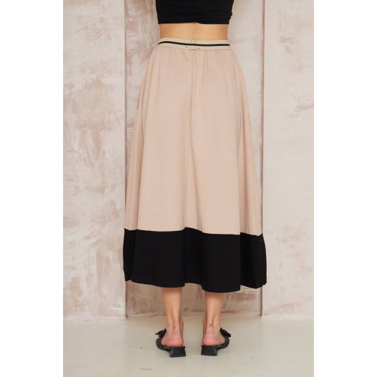 Pasaklı Giyim Kadın Kiloş Etek Renk Bloklu Bej