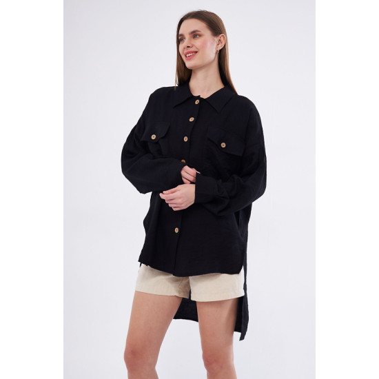 Pasaklı Giyim Kadın Oversize Arkası Uzun Tunik Gömlek Siyah