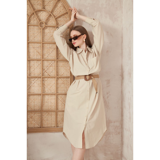 Pasaklı Giyim Kadın Poplin Oversize Tunik-Gömlek Elbise Taş