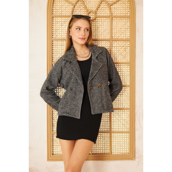 Pasaklı Giyim Kadın Diyaganol Kaşe Ceket Siyah