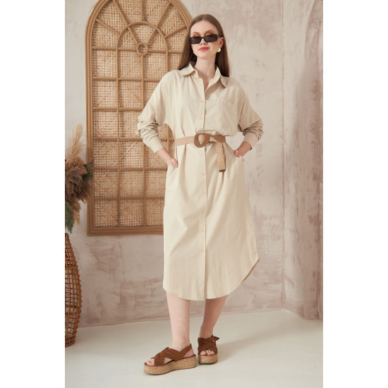 Pasaklı Giyim Kadın Poplin Oversize Tunik-Gömlek Elbise Taş