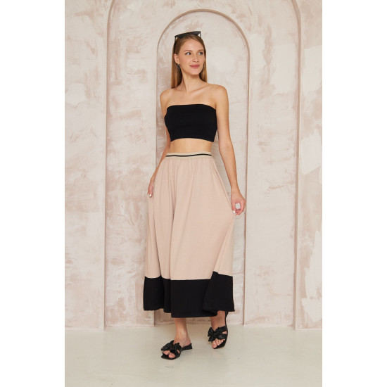 Pasaklı Giyim Kadın Kiloş Etek Renk Bloklu Bej