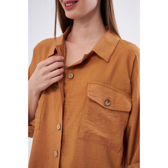 Pasaklı Giyim Kadın Oversize Arkası Uzun Tunik Gömlek Bej