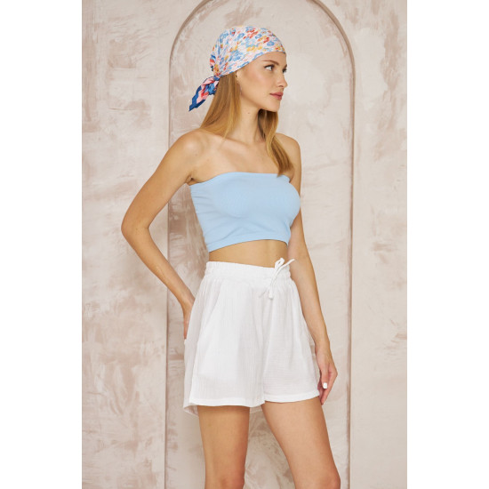 Pasaklı Giyim Kadın Müslin %100 Pamuk Beli Lastikli Şort Beyaz