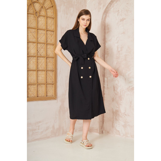 Pasaklı Giyim Kadın Keten Ceket Elbise Siyah