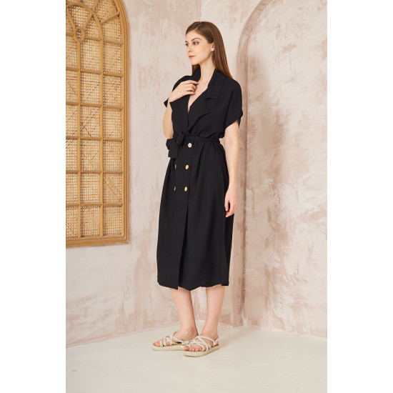 Pasaklı Giyim Kadın Keten Ceket Elbise Siyah