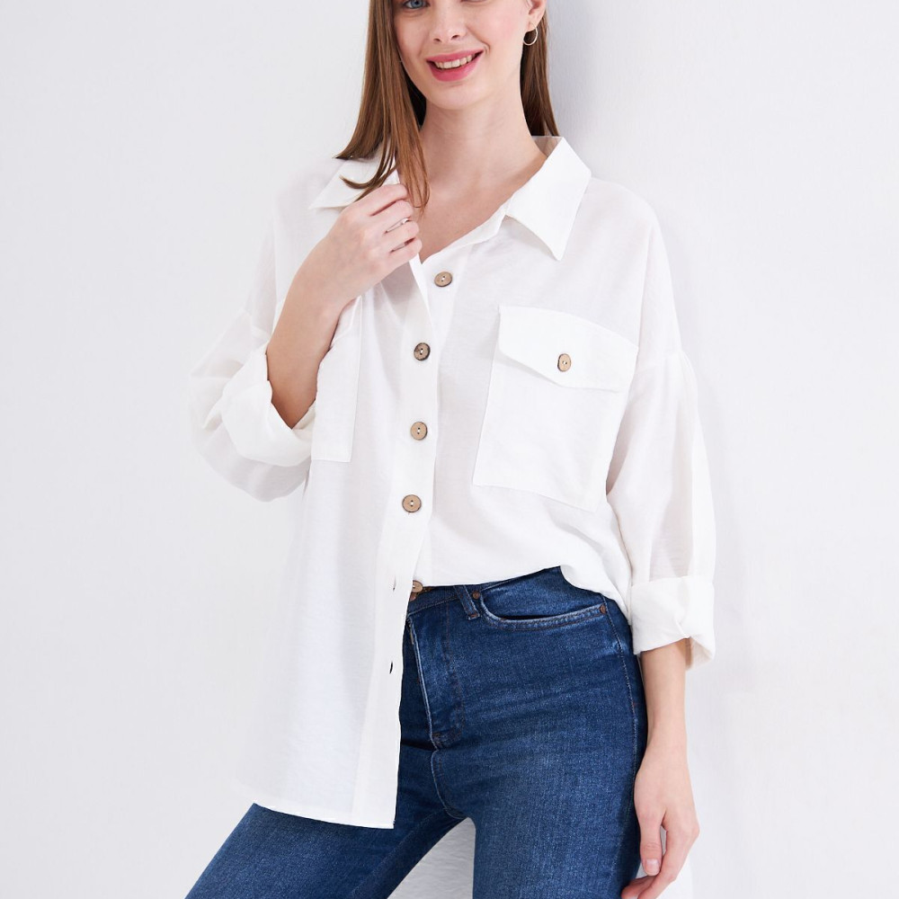 Pasaklı Giyim Kadın Oversize Arkası Uzun Tunik Gömlek 3524352 Beyaz