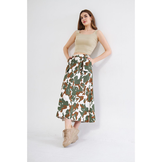 Pasaklı Giyim Kadın Kamuflaj Desen Gabardin Etek Haki