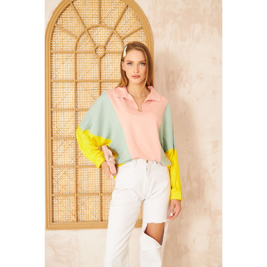 Pasaklı Giyim Kadın Polo Yaka Sweatshirt Pudra