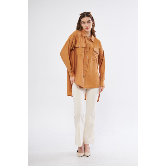Pasaklı Giyim Kadın Oversize Arkası Uzun Tunik Gömlek Bej