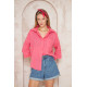 Pasaklı Giyim Kadın Flamlı Keten Gömlek Fuşya