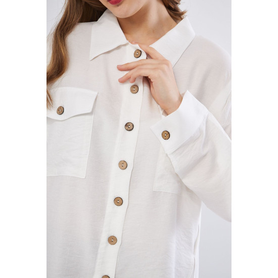 Pasaklı Giyim Kadın Oversize Arkası Uzun Tunik Gömlek Beyaz