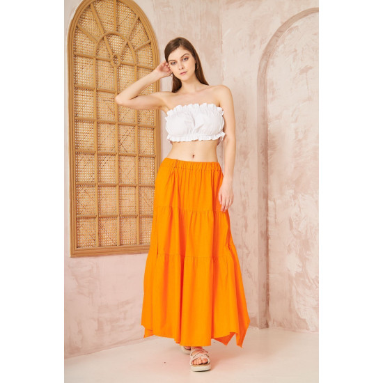 Pasaklı Giyim Kadın Asimetrik 3 Kat Etek Turuncu