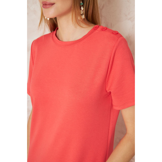 Pasaklı Giyim Kadın Omzu Düğmeli Mercan