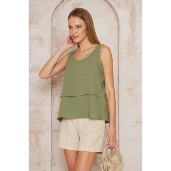 Pasaklı Giyim Kadın Müslin Pis Dikiş Bluz Haki