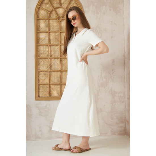 Pasaklı Giyim Kadın Polo Yaka Elbise Beyaz