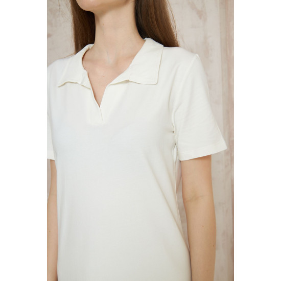 Pasaklı Giyim Kadın Polo Yaka Elbise Beyaz