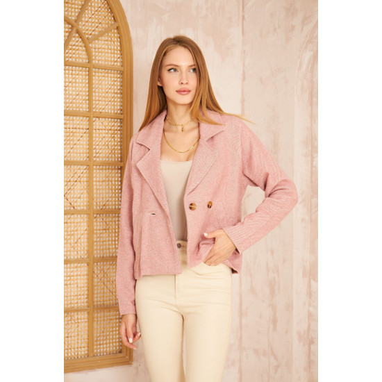Pasaklı Giyim Kadın Diyaganol Kaşe Ceket Pudra
