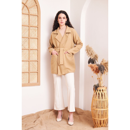 Pasaklı Giyim Kadın Kaşe Kaban Camel