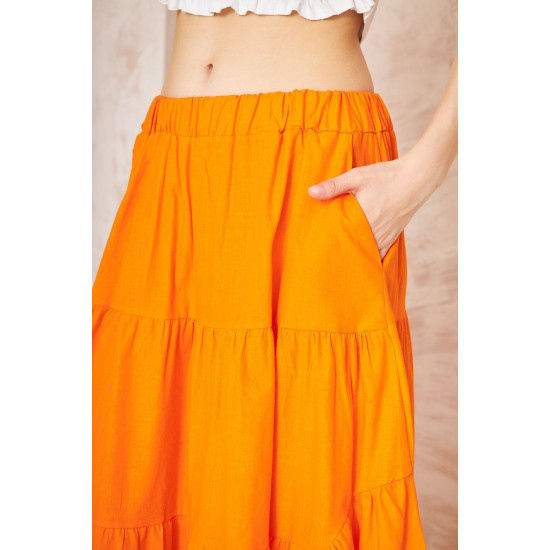 Pasaklı Giyim Kadın Asimetrik 3 Kat Etek Turuncu