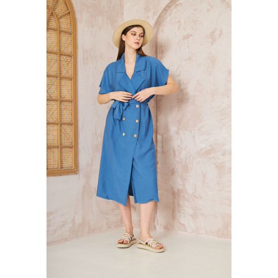 Pasaklı Giyim Kadın Keten Ceket Elbise İndigo