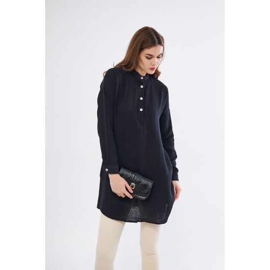 Pasaklı Giyim Kadın Müslin Tunik Gömlek Siyah