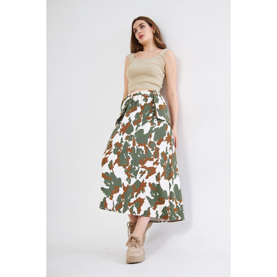 Pasaklı Giyim Kadın Kamuflaj Desen Gabardin Etek Haki