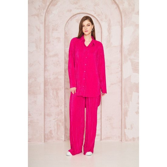 Pasaklı Giyim kadın Piliseli Bürümcük Pantolon Tunik Alt Üst Takım Fuşya
